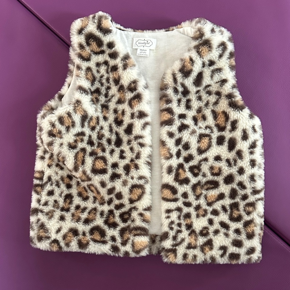 Mud Pie Animal Print Faux Fur Vest
